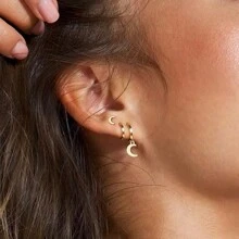 suteyi 3 Pairs Gold Hoop Earring, 14K Gold Plated Earring Stacks Heart Star Moon Hoop Charm Huggie Earrings For Women Valentines,Mom,Mother,Mother's Day,Gift - Gold - View 2