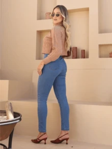 Premium High Waist Skinny Jeans For Women With Butt Lift - Rửa trung bình - Xem 3