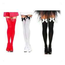 Kit 6 Women's Sexy Plain 7/8 Thigh High Stockings With Bow - 彩色 - 查看 6