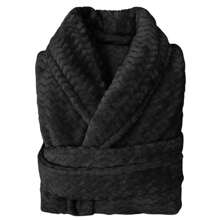 Men's Women's Adult Unisex Fleece Terry Blanket Bathrobe With Pocket - màu đen - Xem 2