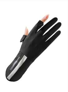 1 双防晒骑行手套，适合骑自行车、骑摩托车和滑雪，黑色手套 - 黑色 - 查看 3