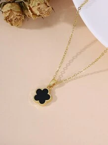 花朵吊坠项链 情人节、妈妈、母亲、母亲节、礼物 - 黑色 - 查看 1