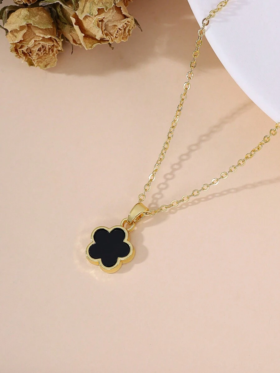 花朵吊坠项链 情人节、妈妈、母亲、母亲节、礼物 - 黑色 - 查看 1