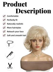 Elegant Pear Hair Style Blonde 12-Inch Short Curly Wig With Bangs, Woven Synthetic Wig For Women, Ideal For Everyday And Festive Wear Festival Gifts For Women - Vàng - Xem 7