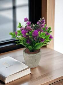 Planta artificial en maceta con hojas de menta, flor de lirio, planta falsa para decoración del hogar, mini maceta de piedra para paisajismo, regalo para el Día de San Valentín