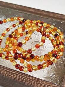 1pc Natural Baltic Amber 5mm Beaded Bracelet Gemstone Therapy Accessorize Indie Fashion Stylish Perfect Gift For Her Anniversary Present