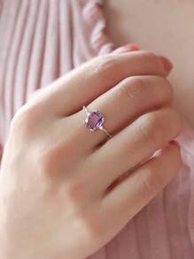 BALMORA 1 peça charmosa e sonhadora moda S925 prata esterlina incrustada artificialmente ametista quadrado zircônia anel onda lavanda roxo ouro cor anéis para mulheres namorada dia dos namorados aniversário presente de aniversário