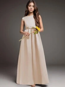 Teen Girl Champagne Long Dress, Formal Evening Gown For Birthday Party And Performance - Champagne - View 2