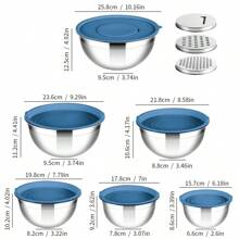 15 件套不锈钢搅拌碗套装，带盖和 3 个磨碎器，（米色/蓝色/黑色/红色），1Qt/1.5Qt/2Qt/2.5Qt/3.5Qt/4Qt 不锈钢嵌套储物碗，带盖，厨房工具套装，非常适合搅拌、准备、烹饪、盛菜、制作沙拉，可用洗碗机清洗