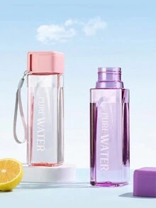 1 件糖果色方形水杯，个性化便携式防漏耐热塑料户外运动水瓶，带手柄绳，适合户外、健身、办公室、派对 - 彩色 - 查看 2