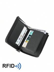新款男士商务钱包，RFID 屏蔽复古风格防盗短钱包，多功能哑光纹理压花卡槽拉链钱包，信用卡夹和零钱包大容量多卡槽，商务休闲风格，生日礼物，毕业礼物，父亲节礼物 - 彩色 - 查看 6