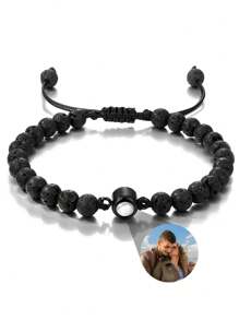 Customized Stone Projection Bracelet, 6mm Tiger Eye Stone Adjustable Couple Bracelet, Personalized Family Photo Jewelry Gift For Men Women, Anniversary Gift - Round Bracelet - View 49
