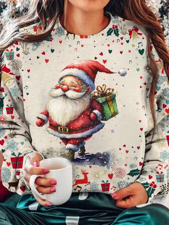 Modern och avslappnad semesterstil, elegant och mångsidig damtröja med smal passform, utomhus-, hem-, resor- och arbetströja, söt jul- och morföräldrasemester, mångsidig och avslappnad sweatshirttopp, höst/vinter