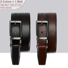 YOORAN Men's Swivel Pin Buckle Double-Sided Leather Belt 1 3/8" Dress Pants - 2 Styles In One Belt - 黑色/棕色 - 查看 5