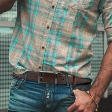 YOORAN Men's Swivel Pin Buckle Double-Sided Leather Belt 1 3/8" Dress Pants - 2 Styles In One Belt - 黑色/棕色 - 查看 3