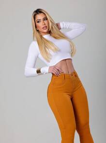Kit 2 Women's Skinny Jeans, High Waist, Shapes Butt, Premium Line, Green And Caramel - 綠色 - 查看 2