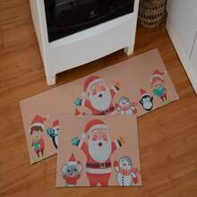 Belgian Kitchen Runner Mat Set Non-Slip Christmas Print 2 Pieces - Màu Cam san hô - Xem 3