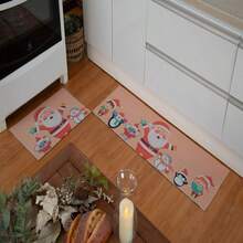 Belgian Kitchen Runner Mat Set Non-Slip Christmas Print 2 Pieces - Màu Cam san hô - Xem 4