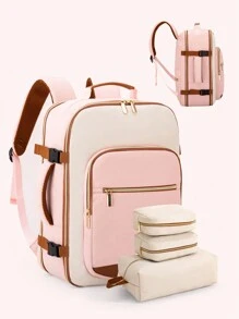 Mochila de viaje para mujeres, mochila de mano de 50L aprobada para vuelo, bolsa de viaje de artículo personal aprobada por TSA que se ajusta a portátiles de 18 pulgadas, bolso de fin de semana/noche con bolsa de aseo y organizadora, blanco y marrón claro - Multicolor - Ver 10