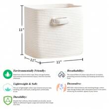 Storage Cube Baskets For Organizing - 3 Pack - 11 Inch Square Baskets For Cube Storage, Closet Storage Bins - Woven Cube Storage Bins For Shelves - Cube Drawer - Ideal For Toy Storage - 全白 - 查看 6