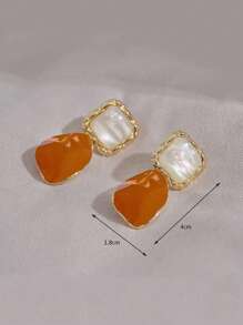 1 Cặp bông tai vuông cổ điển sang trọng cá nhân hóa màu đỏ tía bất đối xứng - Cà phê - Xem 3