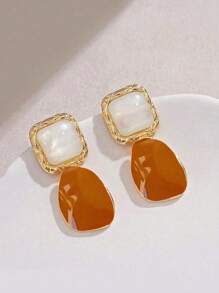 1 Cặp bông tai vuông cổ điển sang trọng cá nhân hóa màu đỏ tía bất đối xứng - Cà phê - Xem 2