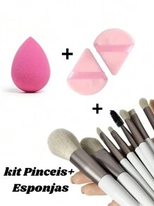 Kit With 8 Brushes Plus Three Foundation Sponges Loose Powder Blush And Contour, Essential Makeup Kit - 彩色 - 查看 1