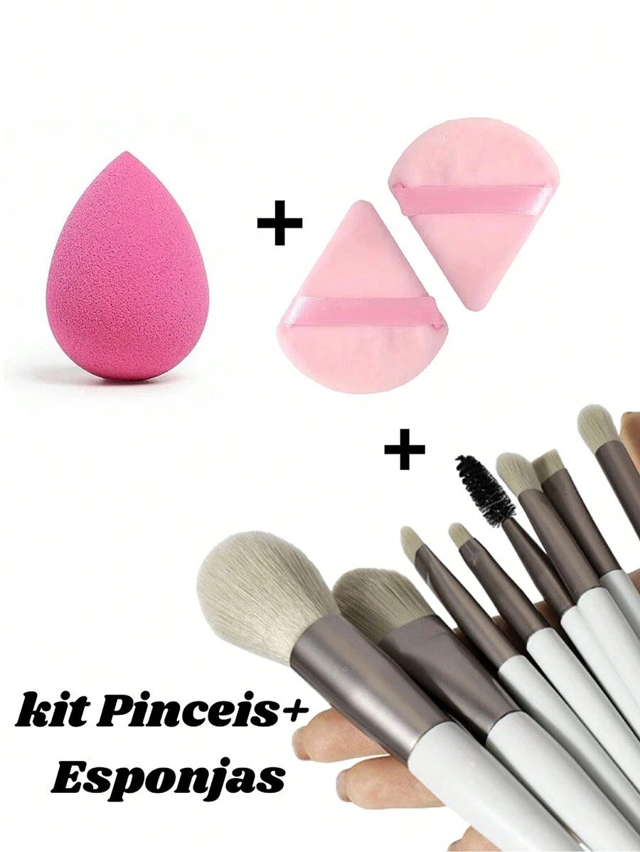 Kit With 8 Brushes Plus Three Foundation Sponges Loose Powder Blush And Contour, Essential Makeup Kit - 彩色 - 查看 1
