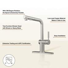MONDAWE Two Function Single Handle Pull Out Sprayer Kitchen Faucet Deckplate Included - 銀色 - 查看 5