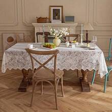 1pc Lace Hollow-Out Tablecloth, Black And White Vintage Classical Tablecover, Rectangular Suitable For Picnics, Festivals, Weddings, Events, Parties, Room Decor