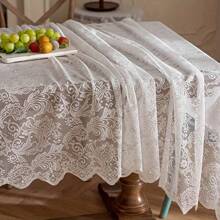 1pc Lace Hollow-Out Tablecloth, Black And White Vintage Classical Tablecover, Rectangular Suitable For Picnics, Festivals, Weddings, Events, Parties, Room Decor