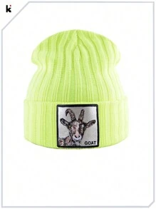 KKISSBAOBEI 1 件山羊刺绣贴针织帽，适合休闲、运动、派对秋季装扮