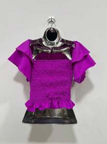 Cropped Lastex Women's  Long Sleeve Women's Cropped Blouse Various Colors Strapless - 紫羅蘭色 - 查看 2