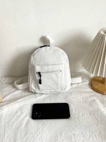 Solid Color Lightweight Corduroy Casual Backpack For Women, Travel Style, School Backpack - White - View 6