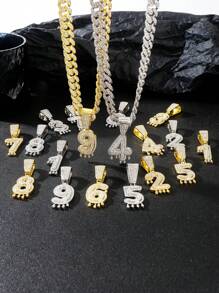 1PC Iced Fashion Drip Oil Arabic Digital Pendant Necklace With 20 Inch Stainless Steel Fried Dough Twists Chain Luxury Hip Hop Neck Jewelry - Number - View 2