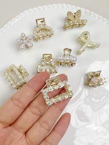 3/6/8/10pcs Random Alloy Small Claw Clips With Crystal Hair Clips For Girls - Multicolor - View 6