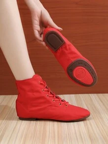Lace Up Jazz Boots High-Top Dance Shoes For Adults Detachable Rubber Sole Soft Bottom Practice Dance Shoes Ballet Shoes Red Thick Bottom Sports Shoes Indoor Outdoor Dance Sneakers Classical Dance Belly Dance Shoes Yoga Training Autumn Winter Boots Latin/Ballroom Dance Shoes/Cha Cha Dance/Practice Dance Shoes/Dance Performance/Tango/International Folk Dance Comfortable Wear-Resistant Non-Slip Breathable Lightweight Women Shoes - Red - View 5