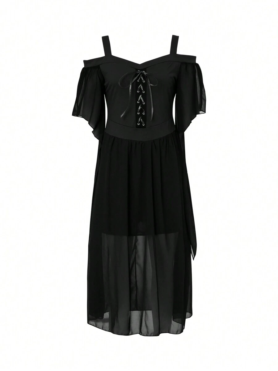 Female Plus Size Off Shoulder Dress, Halloween Boat Neck Fly Sleeve One-Piece For Ladies, L/XL/XXL/XXXXL/XXXXXL