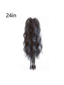 Ombre Pink High Ponytail Boxer Braids Synthetic Hair Extensions With Water Wave Texture And Colorful Clip-Ins - Blue Highlight - View 7