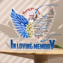 为失去亲人的家庭提供个性化纪念礼物，充满爱意的回忆桌装饰吊唁牌，带有照片，纪念同情亚克力牌匾，为失去妈妈爸爸提供丧亲礼物 - 彩色 - 查看 1