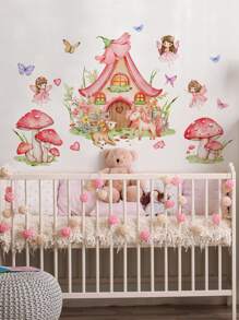 1set Fairy Mushroom House Wall Stickers For Living Room And Bedroom Decor - Multicolor - View 8