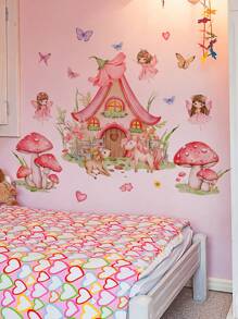 1set Fairy Mushroom House Wall Stickers For Living Room And Bedroom Decor - Multicolor - View 9