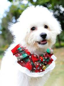 节日宠物围巾，铃铛猫狗围巾，欧根纱蕾丝猫狗围巾，宠物围巾，适合中小型犬，各种猫，圣诞节，圣诞装饰