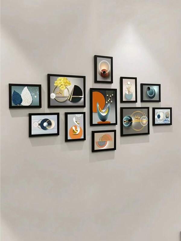 11 pièces Ensemble de cadres photo de luxe, cadres de peinture pour la décoration du salon moderne, photos de paysages pour la décoration murale, cadeau (installation gratuite, sans perçage)