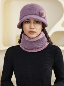 2 cái/bộ: 1 mũ cho bà mẹ trung niên và cao tuổi + 1 khăn quàng cổ, đồ trang trí tua rua lông, mũ len mùa thu/đông và khăn quàng cổ giữ ấm, ấm áp và chống gió để đội hàng ngày - A - Xem 10