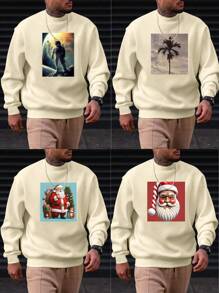 Customized Pattern Men's Sweatshirt For Autumn/Winter, Suitable For Halloween, Christmas, Birthday, Valentine's Day, Father's Day, Party, Anniversary, Custom Design Printed On Front Of Men's Crew Neck Sweatshirt