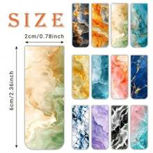 12pcs Assorted Marble Design Magnetic Bookmarks - Page Markers For Readers, Students, Teachers & Office Use Back To School