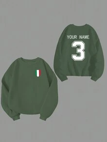Áo nỉ chui đầu cổ tròn thả vai giản dị thời trang rộng rãi tùy chỉnh (Có thể tùy chỉnh nhiều ảnh gia đình/bạn bè, quà tặng tuyệt vời) - xanh quân đội - Xem 3
