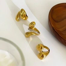 VKHK 1 件复古个性化 18K 镀金不锈钢厚印章戒指，适合男女情侣日常佩戴和婚礼，礼物 - 金黃色 - 查看 3