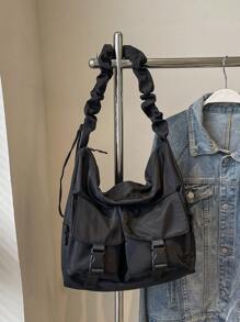 Women Fashion Solid Color Multi-Pocket Large Capacity Crossbody Bag, Casual Shoulder Bag For Daily Use And Commute - Black - View 8